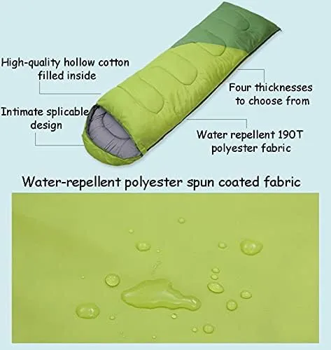 Sleeping Bags,Adult Four Seasons Outdoor Envelope Style with Cap Warm Sleeping Bag,Can Be Spliced Hollow Cotton Sleeping Bag,Breathable,Indoor & Outdoor Use,for Camping