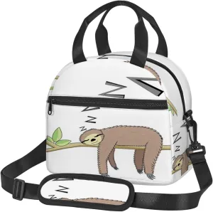 Sleeping Sloth,Insulated Reusable Lunch Bag with Adjustable Shoulder Strap for Adults,Arboreal Mammal Sleeping on Branch,Leakproof Office Picnic Hiking Beach Tote Bag,Brown,9x5x7.8in