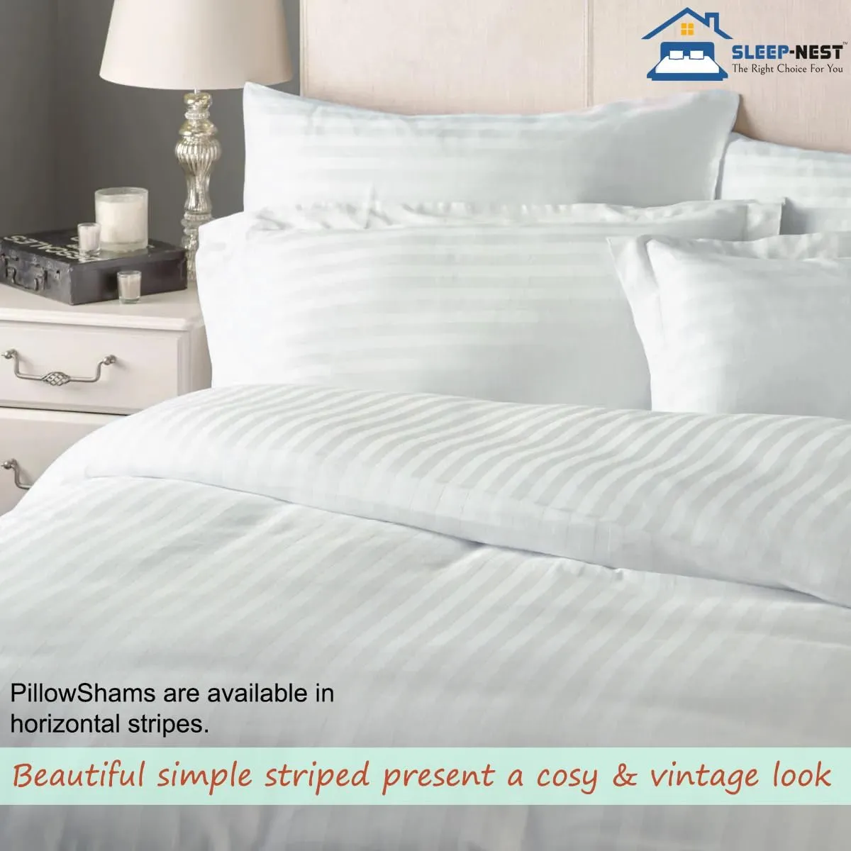 SLEEPNEST Duvet Cover Set Super King Size 108 x 98 inches, 3 Pieces All Season, Ultra Soft 100% Pure Cotton, Hotel Collection 600TC Duvet Cover Set with Zipper Closure - Breathable, White Stripe