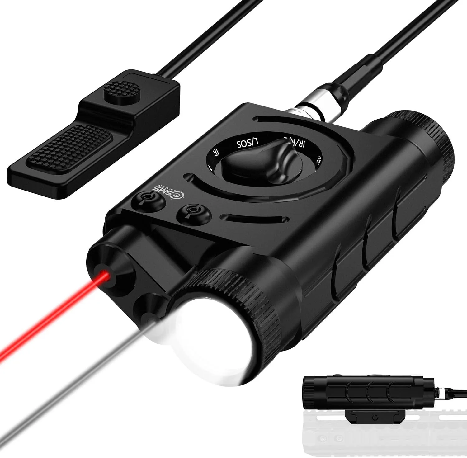 SMSlaser Red Laser Sight   Infrared(IR) Laser Sight   1200 Lumens Tactical Flashlight, Ar Light Laser Combo, Including Battery Charger and Remote Control Switch, Class IIIA, Less Than 5mW