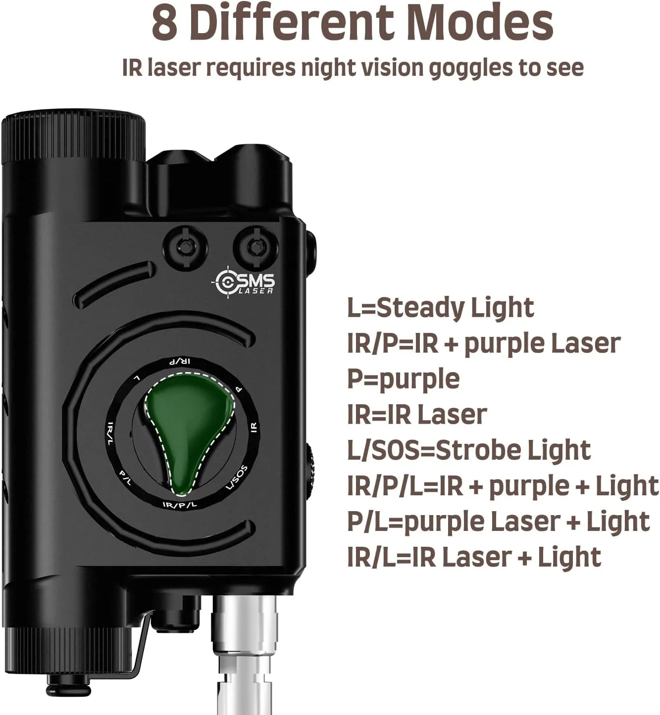 SMSlaser Upgraded Red/Green/Blue/Purple Laser Sight   Infrared(IR) Laser Beam   1200 Lumens Tactical Flashlight with Rechargeable Battery, Including Battery Charger and Remote Control Switch