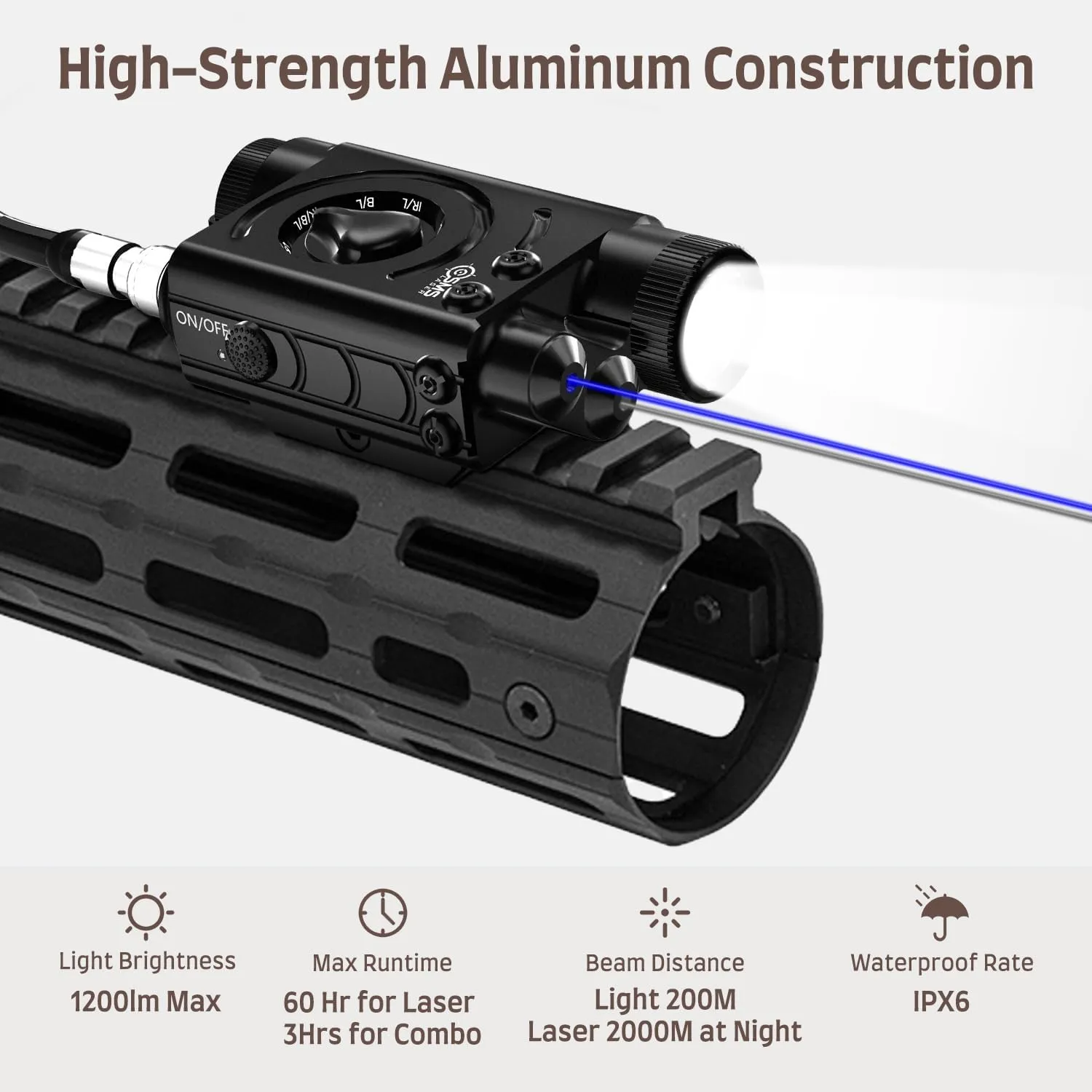 SMSlaser Upgraded Red/Green/Blue/Purple Laser Sight   Infrared(IR) Laser Beam   1200 Lumens Tactical Flashlight with Rechargeable Battery, Including Battery Charger and Remote Control Switch