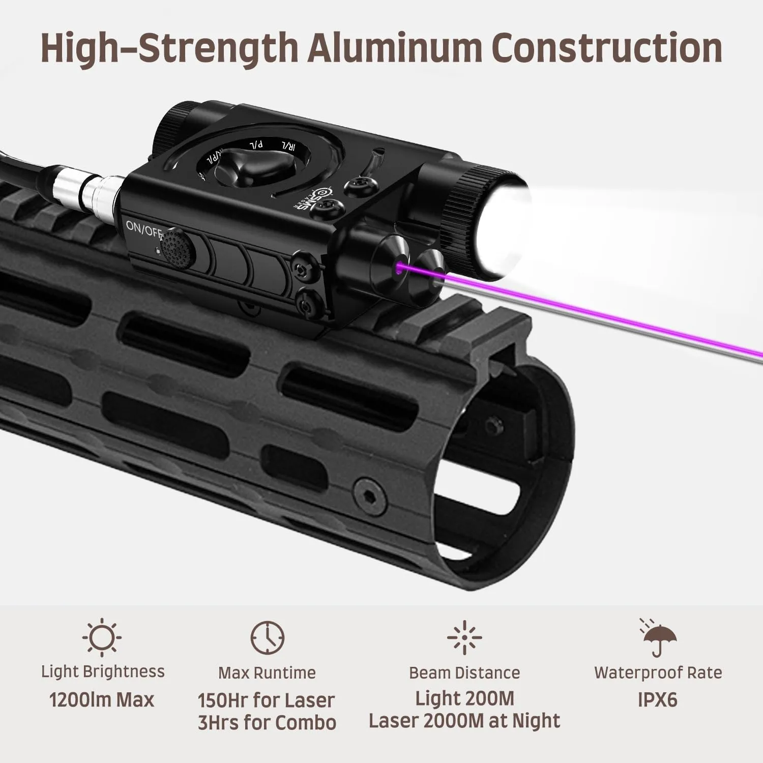 SMSlaser Upgraded Red/Green/Blue/Purple Laser Sight   Infrared(IR) Laser Beam   1200 Lumens Tactical Flashlight with Rechargeable Battery, Including Battery Charger and Remote Control Switch