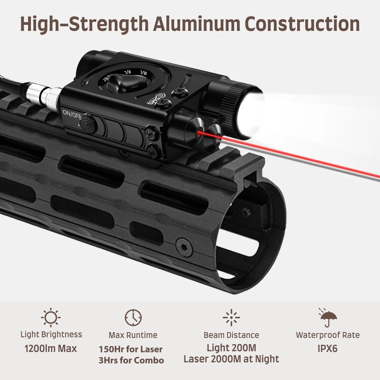 SMSlaser Upgraded Red/Green/Blue/Purple Laser Sight   Infrared(IR) Laser Beam   1200 Lumens Tactical Flashlight with Rechargeable Battery, Including Battery Charger and Remote Control Switch