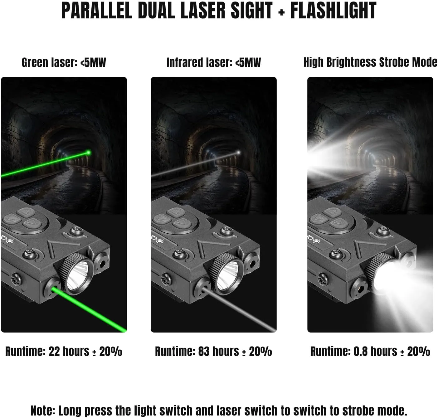 SMSlaser Upgraded Red/Green/Blue/Purple Laser Sight   Infrared(IR) Laser Beam   1200 Lumens Tactical Flashlight with Rechargeable Battery, Including Battery Charger and Remote Control Switch