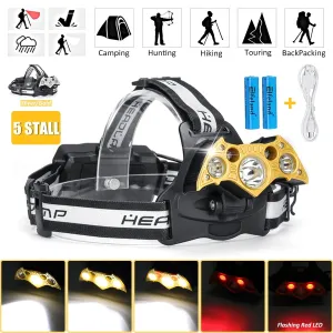 Smuxi Portable Headlight 3*T6   2*Red LED Head Lamp USB Rechargeable Flashlight Torch Head Light Fishing Lanterna 18650 Battery