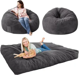 Snowtaros Giant Bean Bag Chair for Adults, Queen Size Convertible Beanbag Folds from Chair to Mattress, Large 81"x61" Sofa Bed, Non-Slip Bottom, High-Density Foam Filling, 2 Washable Corduroy Covers