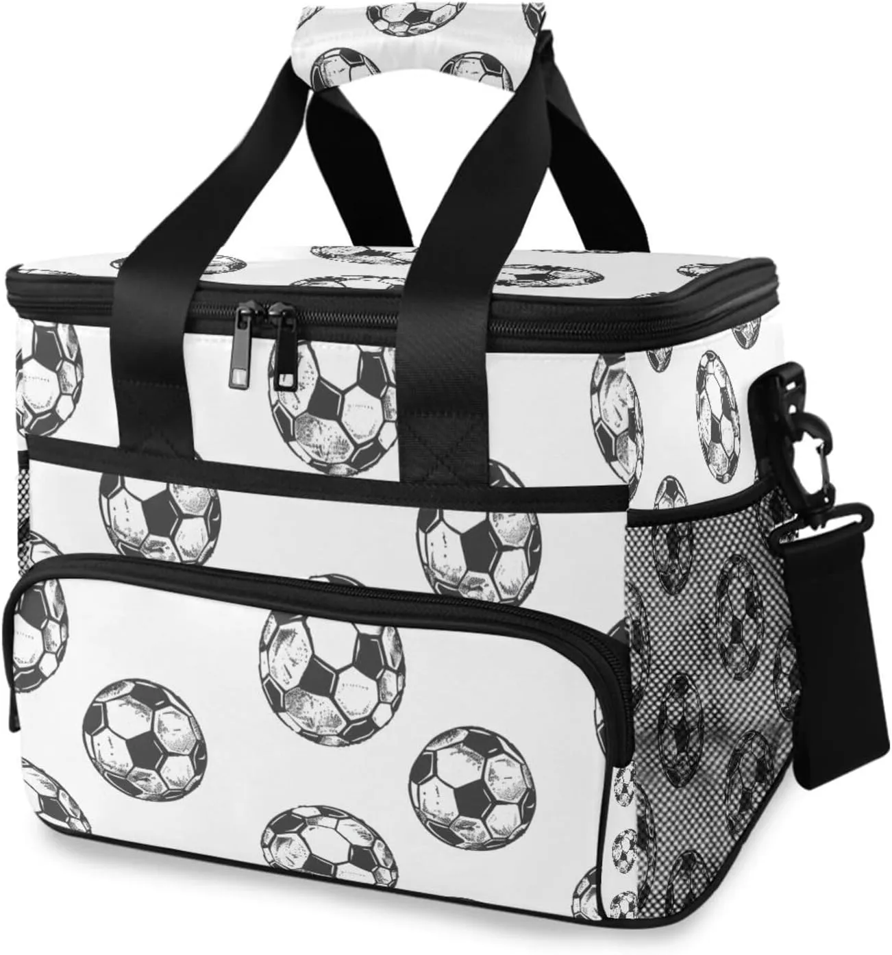 Soccer Balls Pattern Cooler Bag Insulated Cooler Soft Sided Cooler 24 Can Portable Picnic Bag Large Leakproof Lunch Bag Box for Beach Grocery Camping Travel Car Men Women