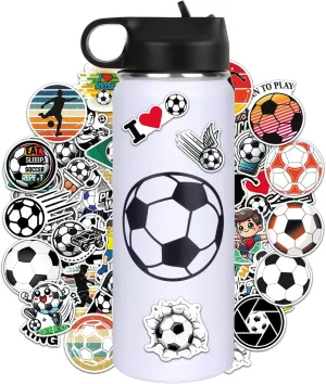 Soccer Water Bottles for Boys 18oz and 100PCS Stickers Personalized Stainless Steel Insulated Sports Water Bottle Soccer Gifts Accessories Stuff Gear For 8-12 12-14 Player