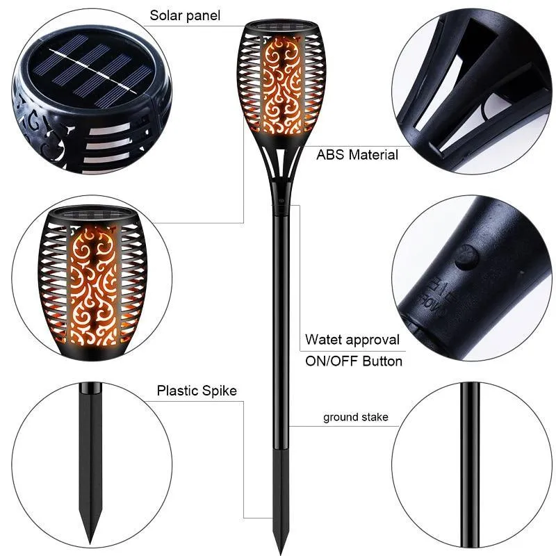 Solar Lights 96 LEDs Waterproof Flames Torch