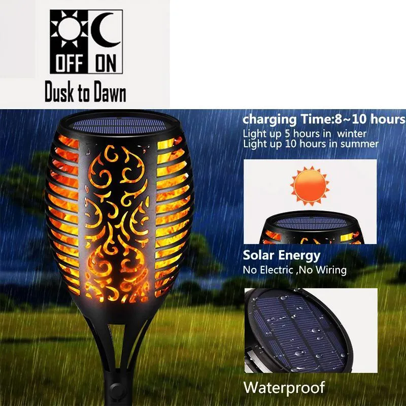Solar Lights 96 LEDs Waterproof Flames Torch
