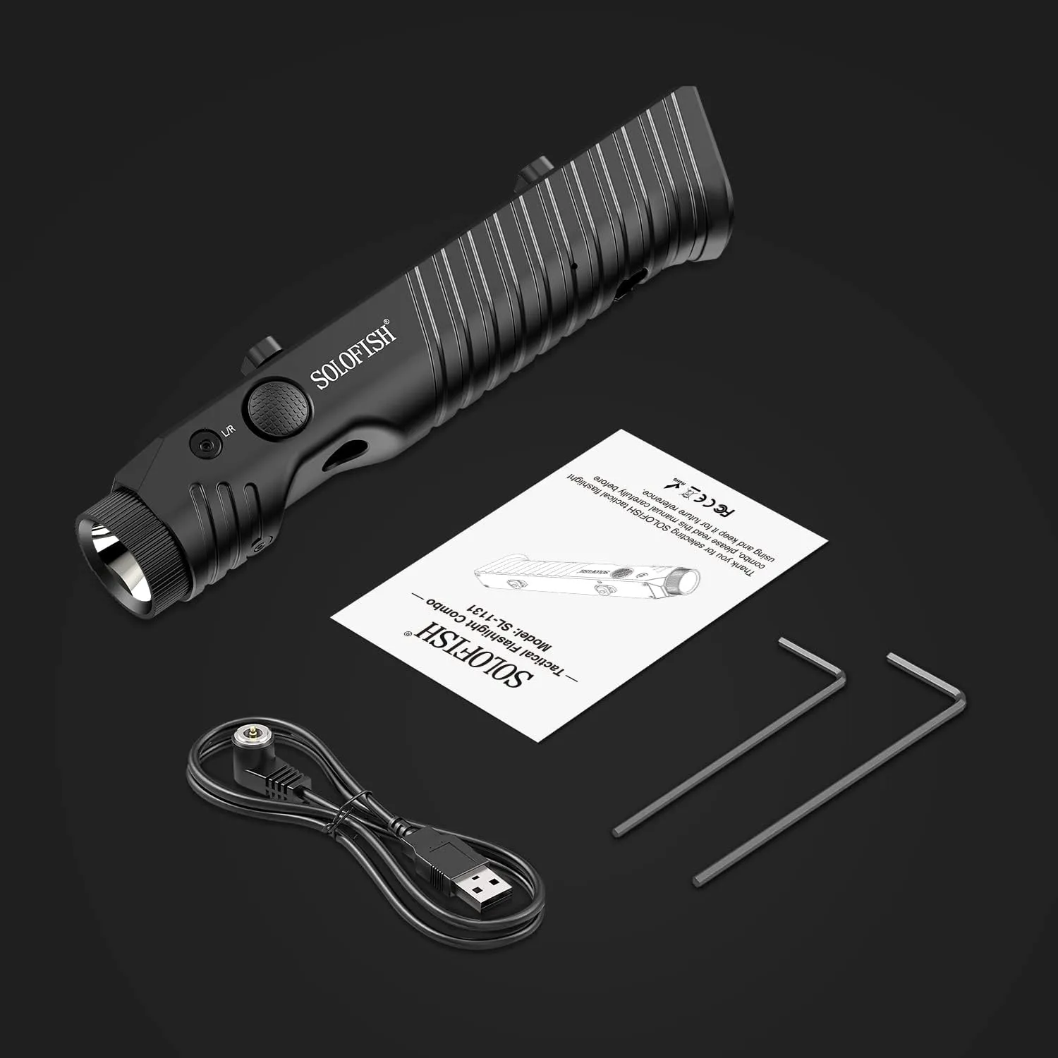 SOLOFISH 1450 Lumens Tactical Flashlight with Green Laser Sight is Compatible with Mlok Rail, Magnetic Rechargeable Laser Light Combo
