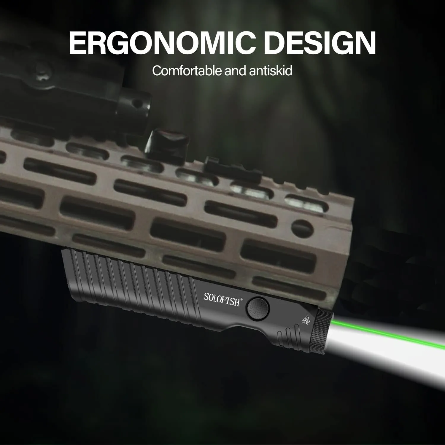 SOLOFISH 1450 Lumens Tactical Flashlight with Green Laser Sight is Compatible with Mlok Rail, Magnetic Rechargeable Laser Light Combo