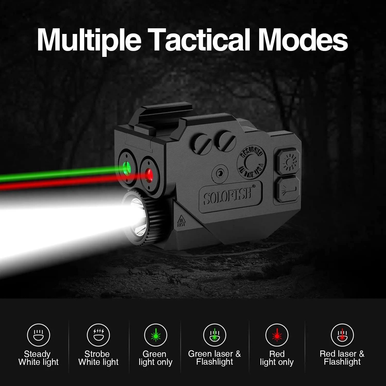 SOLOFISH 500lm Pistol Light and Purple/Infrared (IR)/Green Blue Beam Combo, Rechargeable Aluminum Weapon Light and Beams for Guns with a Rail