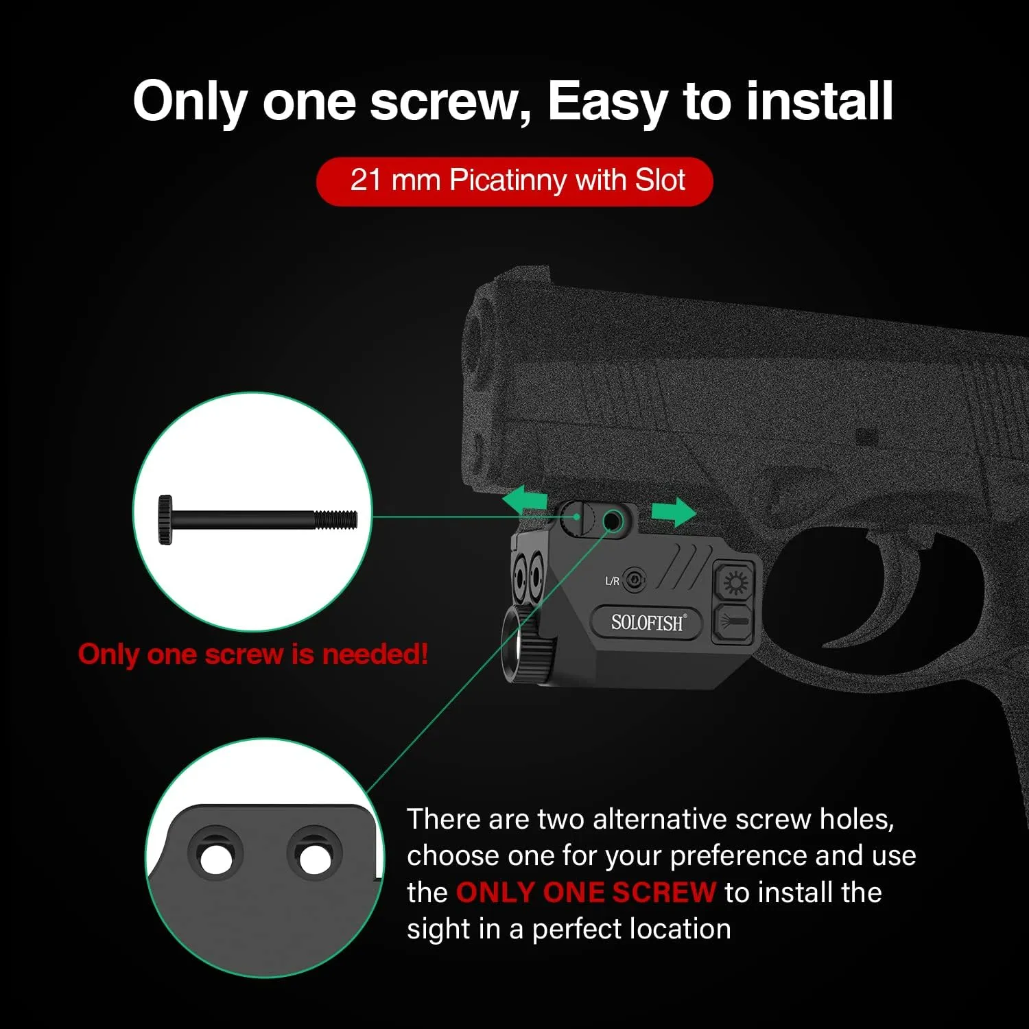SOLOFISH 500lm Pistol Light and Purple/Infrared (IR)/Green Blue Beam Combo, Rechargeable Aluminum Weapon Light and Beams for Guns with a Rail