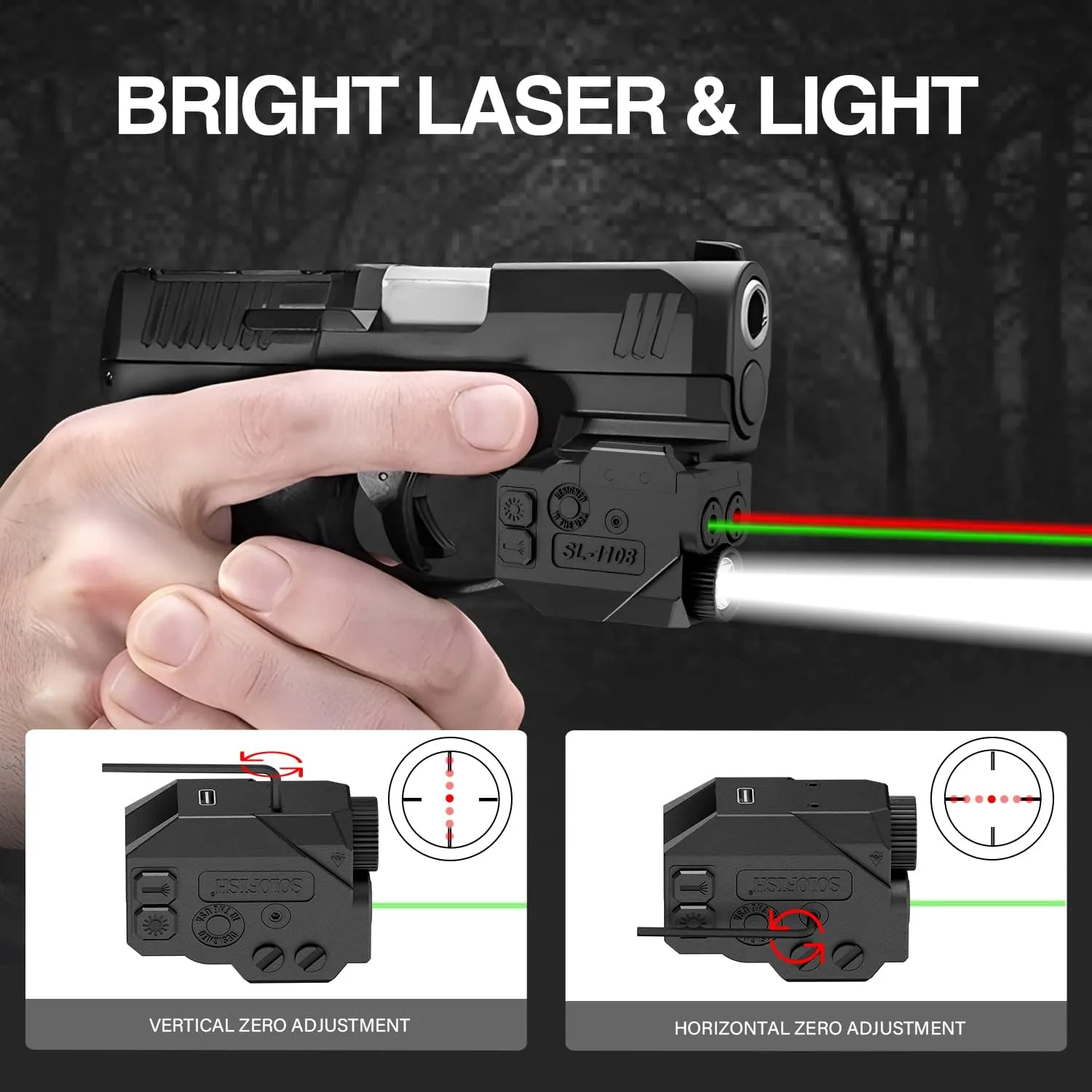 SOLOFISH 500lm Pistol Light and Purple/Infrared (IR)/Green Blue Beam Combo, Rechargeable Aluminum Weapon Light and Beams for Guns with a Rail