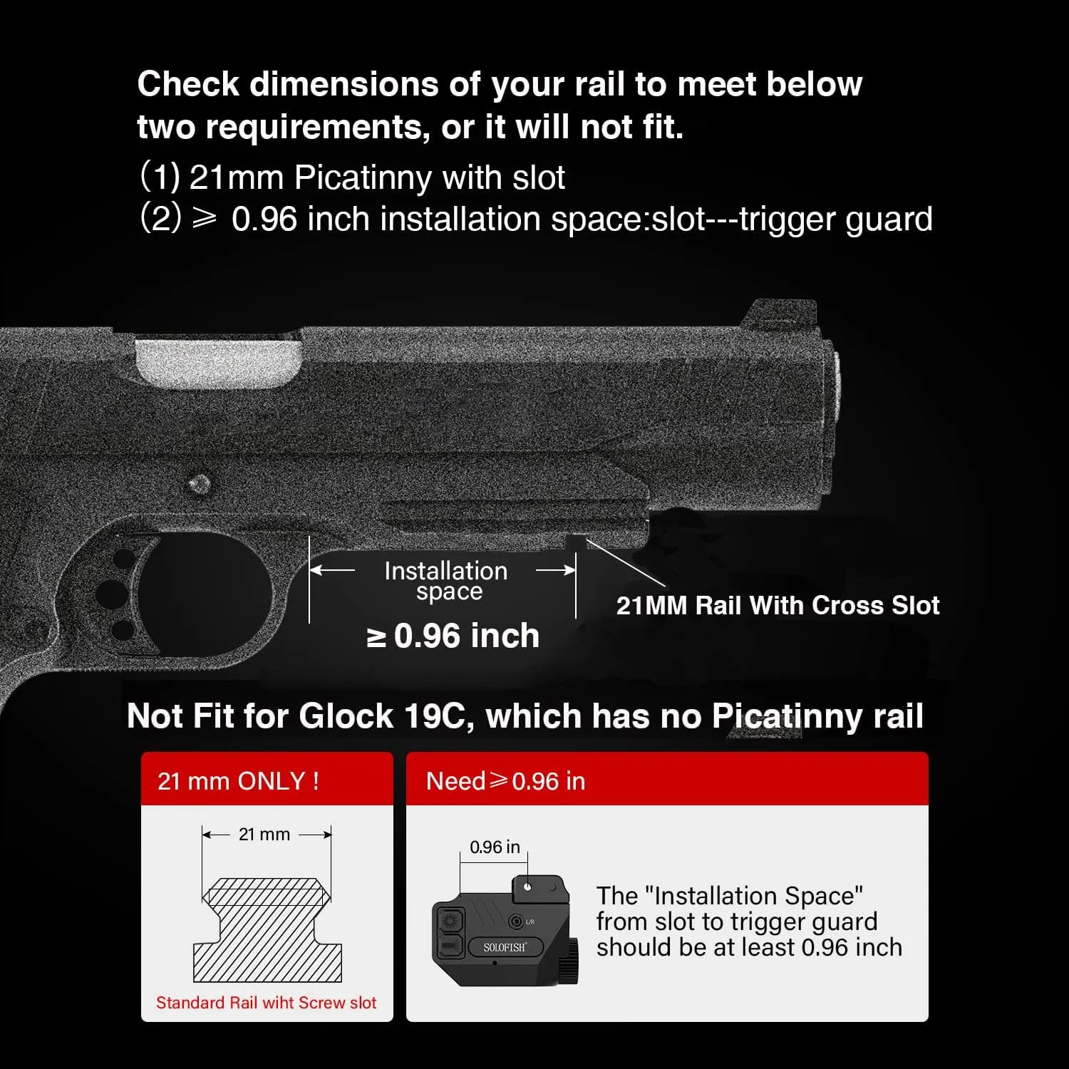 SOLOFISH 500lm Pistol Light and Purple/Infrared (IR)/Green Blue Beam Combo, Rechargeable Aluminum Weapon Light and Beams for Guns with a Rail