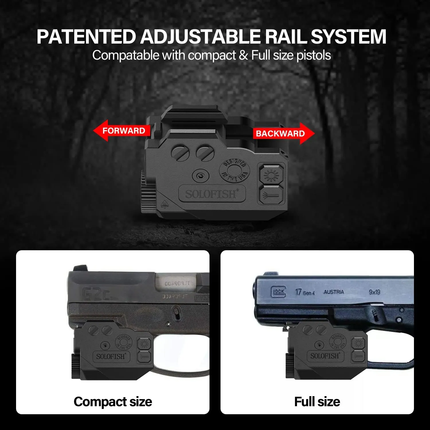 SOLOFISH 500lm Pistol Light and Purple/Infrared (IR)/Green Blue Beam Combo, Rechargeable Aluminum Weapon Light and Beams for Guns with a Rail