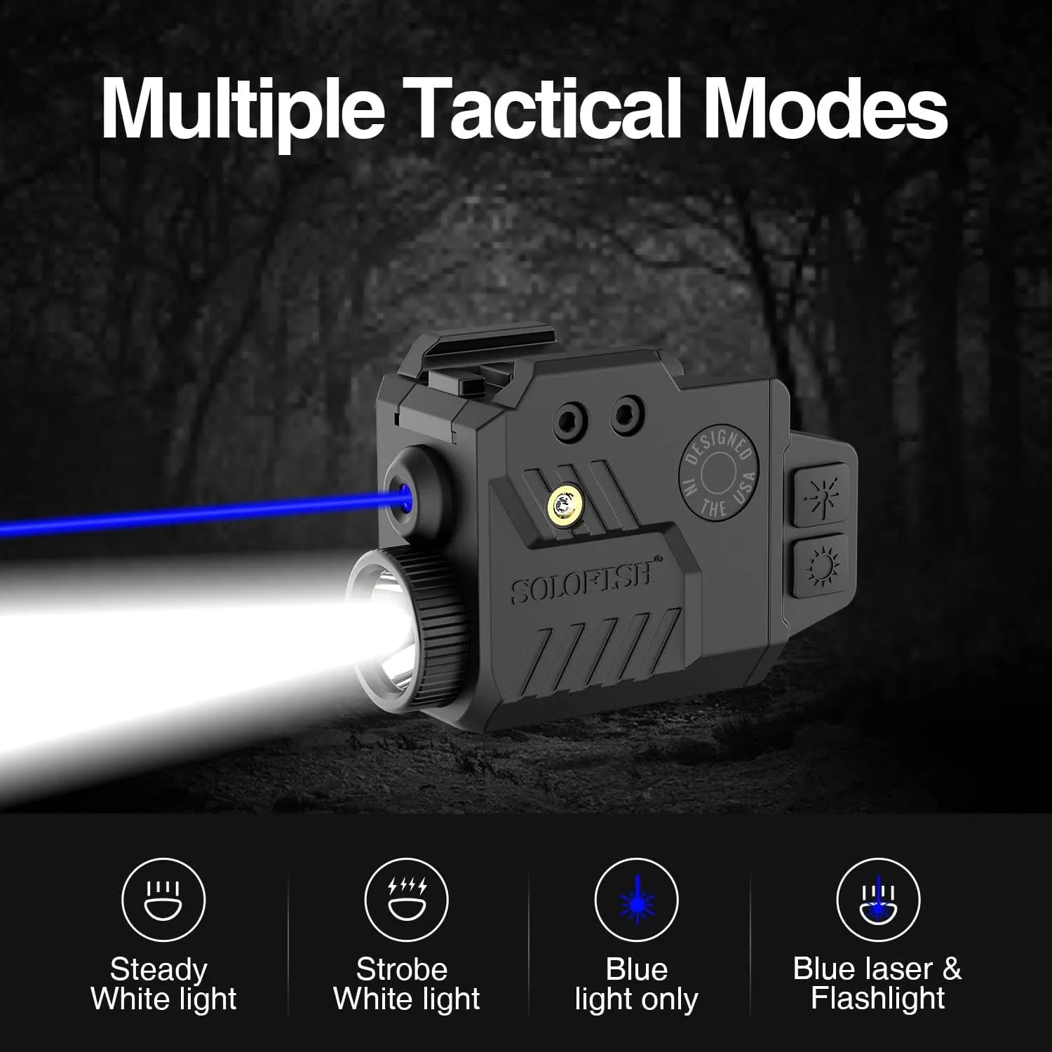 Solofish 800 Lumens Adjustable Pistol Light Laser Combo, Strobe Function Blue Laser and Tactical Light Fits for Full Size with Rail