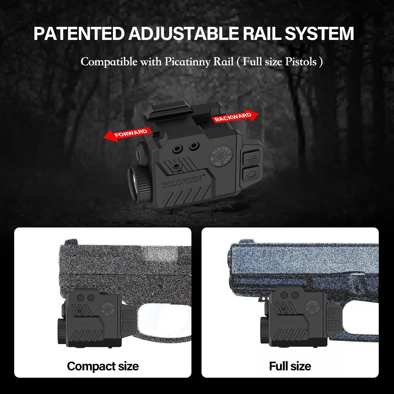 Solofish 800 Lumens Adjustable Pistol Light Laser Combo, Strobe Function Blue Laser and Tactical Light Fits for Full Size with Rail