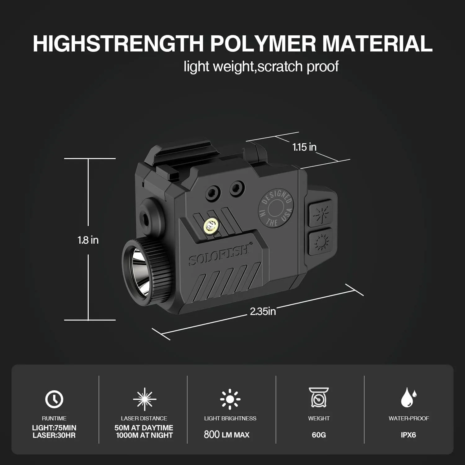 Solofish 800 Lumens Adjustable Pistol Light Laser Combo, Strobe Function Blue Laser and Tactical Light Fits for Full Size with Rail