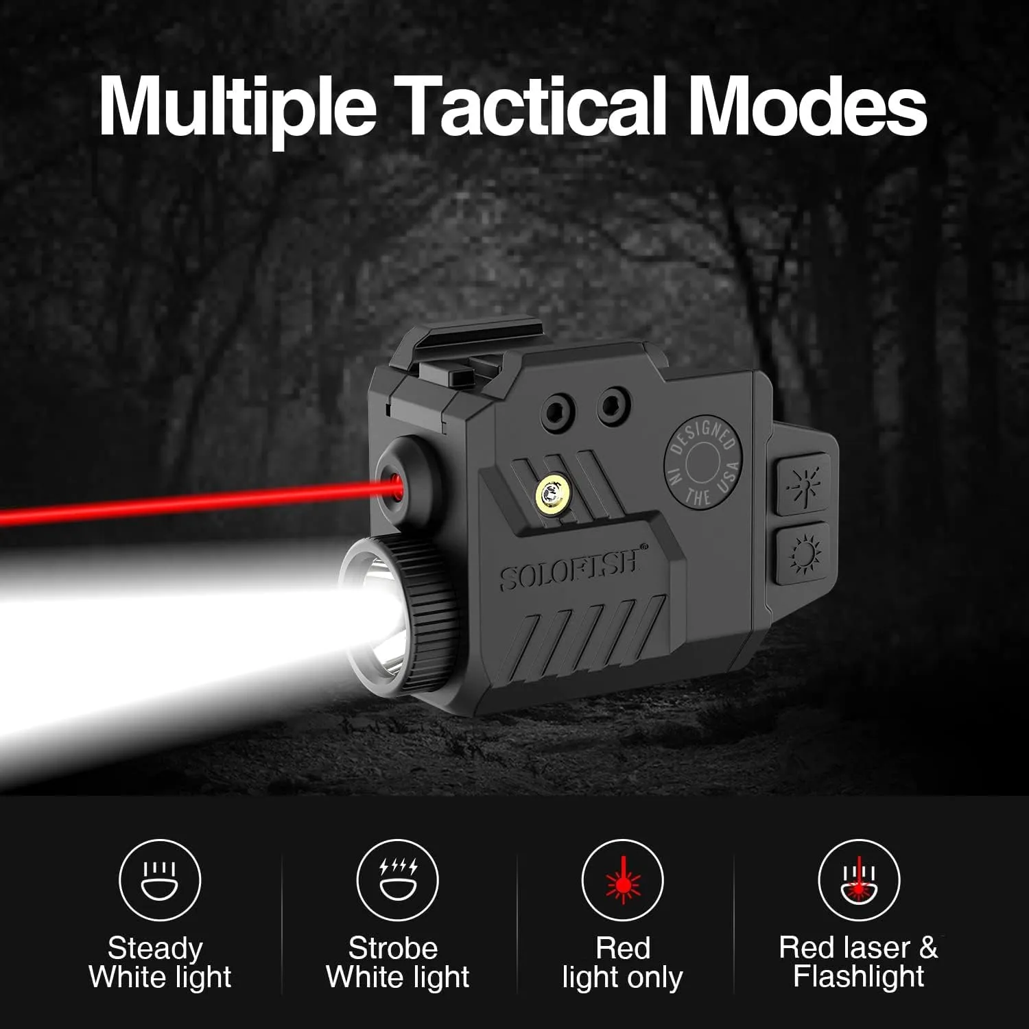 Solofish 800 Lumens Adjustable Pistol Light Laser Combo, Strobe Function Red Laser and Tactical Light Fits for Full Size Guns with Rail