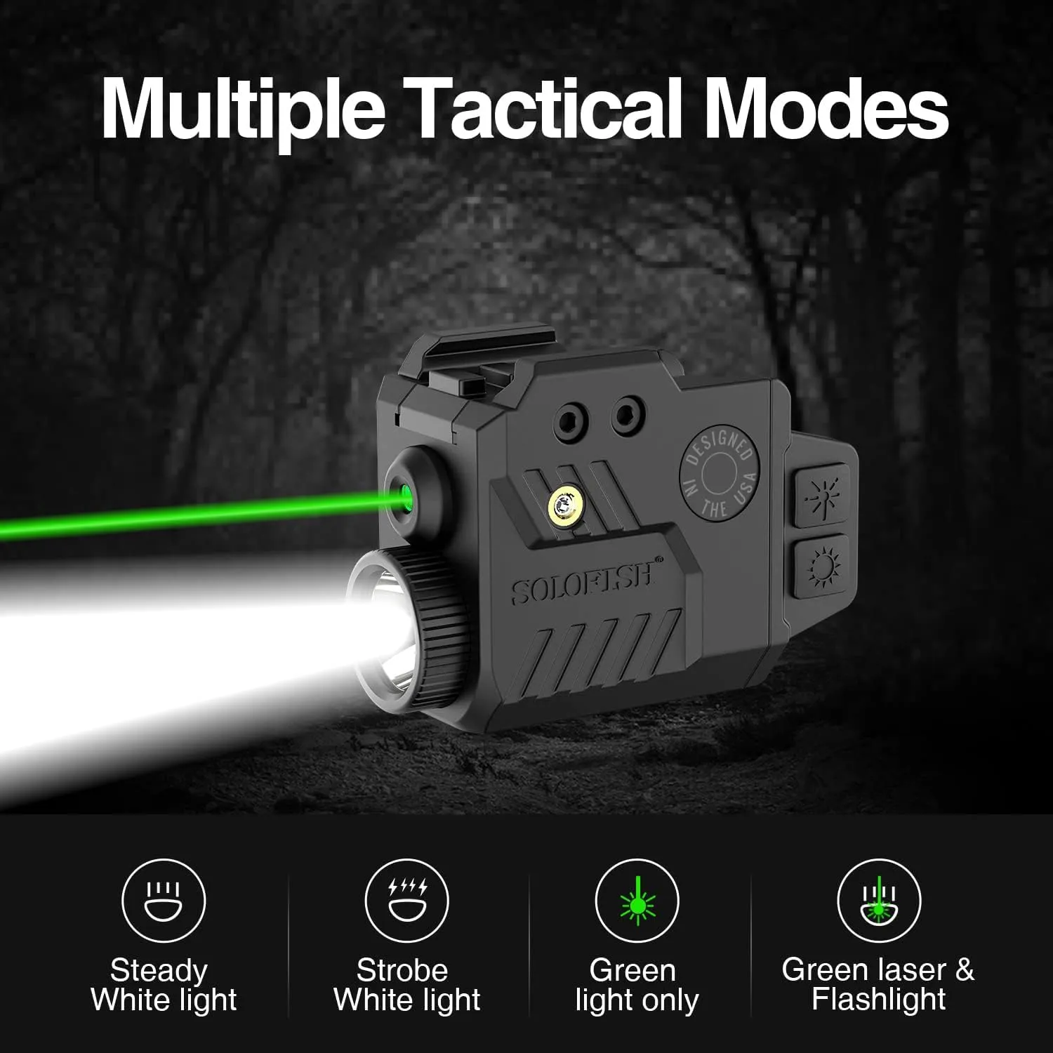 Solofish 800 Lumens Pistol Light Laser Combo, Strobe Function for Green/Red/Blue Laser and Tactical Light with Slidable Rail Fits Full Size Guns w/Rail