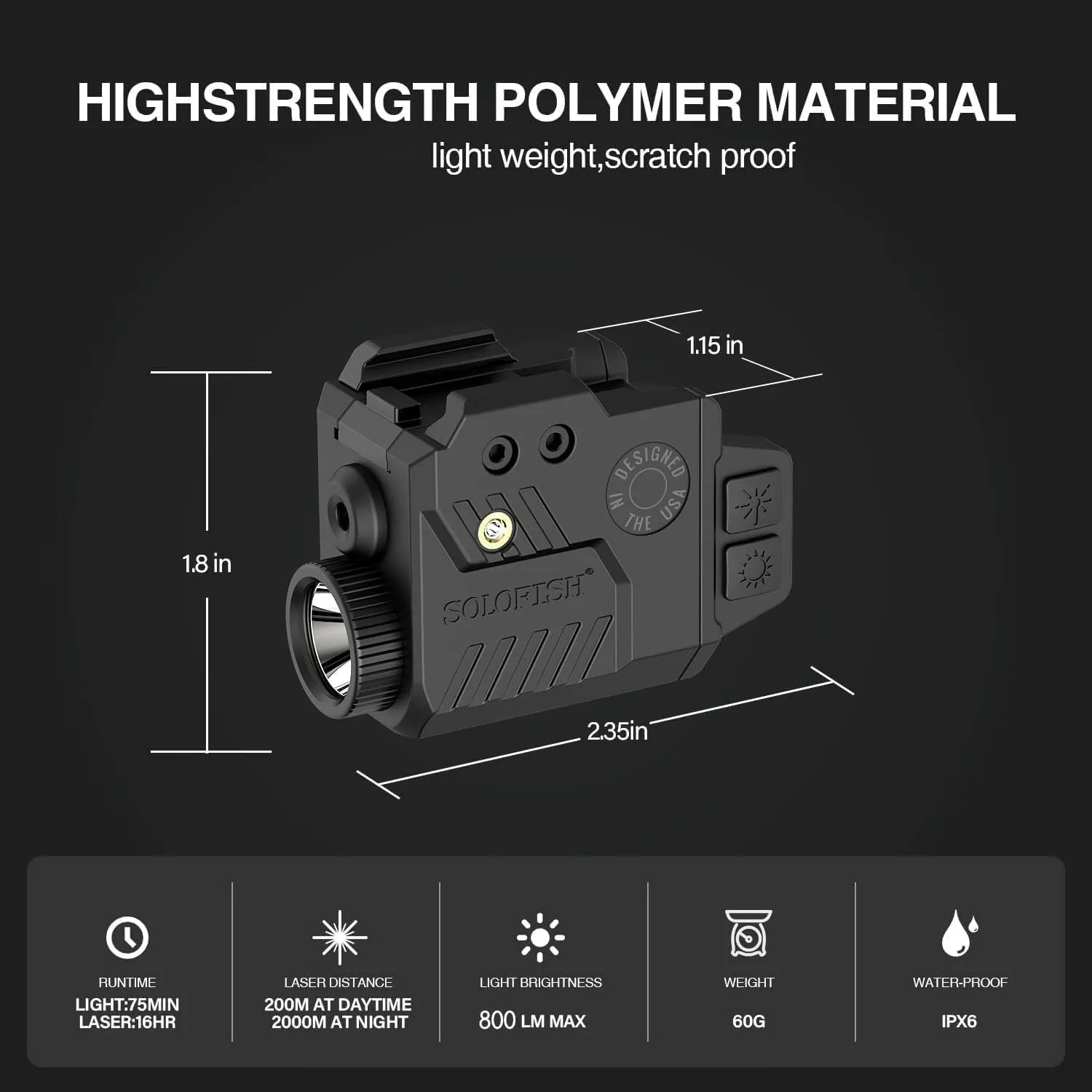 Solofish 800 Lumens Pistol Light Laser Combo, Strobe Function for Green/Red/Blue Laser and Tactical Light with Slidable Rail Fits Full Size Guns w/Rail