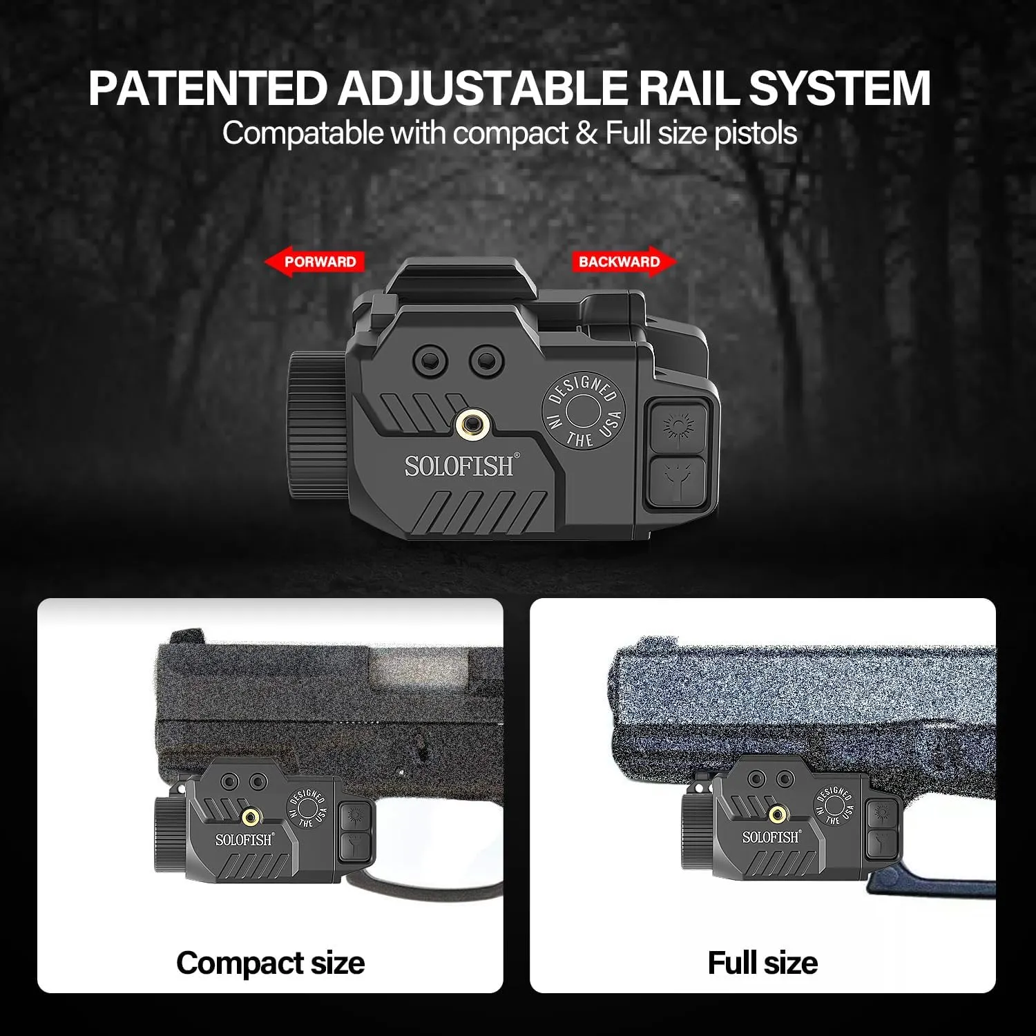 Solofish 800lm Adjustable Pistol Light Laser Combo Fits for Full Rail, Shockproof Blue Laser Sight and Gun Light with Strobe Function, Rechargeable (Laser Output is <5mW, Class IIIA)