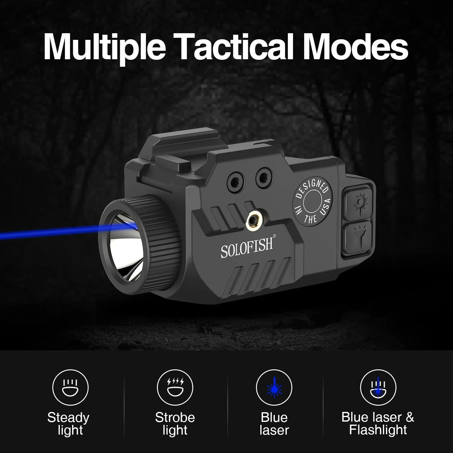 Solofish 800lm Adjustable Pistol Light Laser Combo Fits for Full Rail, Shockproof Blue Laser Sight and Gun Light with Strobe Function, Rechargeable (Laser Output is <5mW, Class IIIA)