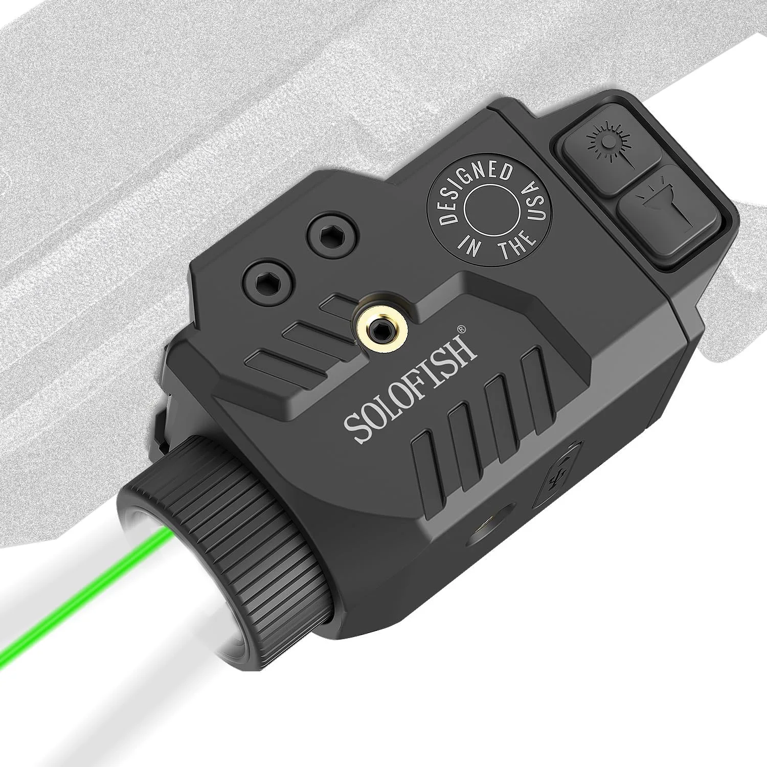 Solofish 800lm Pistol Light Laser Combo with Adjustable Rail for Full & Compact Rail, Shockproof Green Laser Sight and Gun Light with Strobe Function, Rechargeable