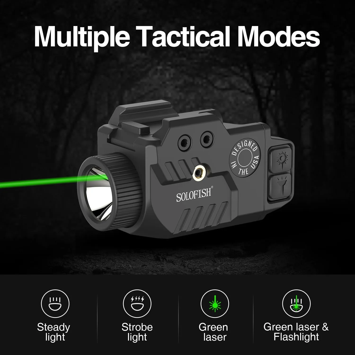Solofish 800lm Pistol Light Laser Combo with Adjustable Rail for Full & Compact Rail, Shockproof Green Laser Sight and Gun Light with Strobe Function, Rechargeable