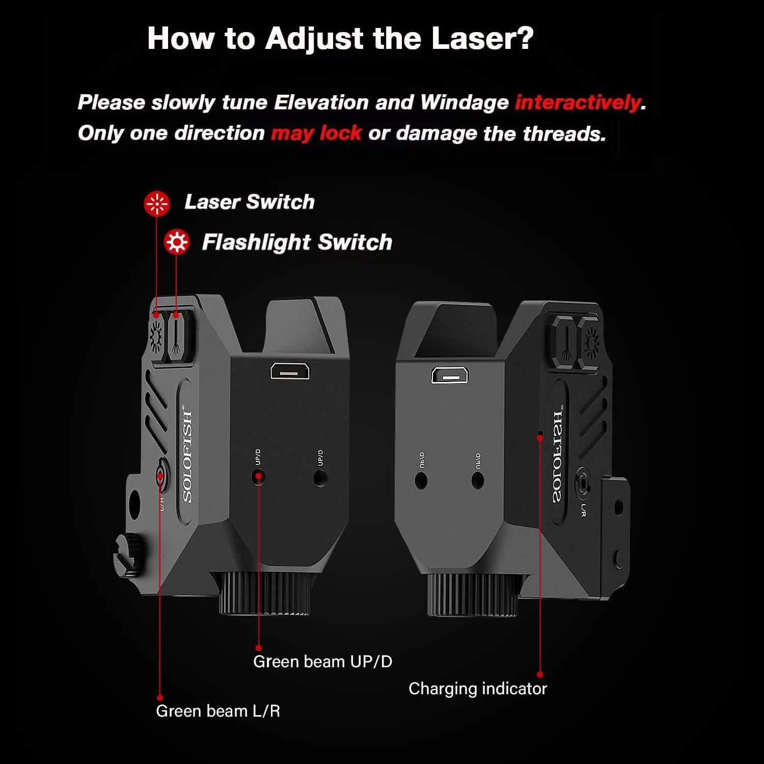 Solofish Aluminum 500lm Pistol Laser Light Combo Red Green Laser Beams for Guns with Tactical Strobe Handgun Lights Laser Sight Compatible with Glock