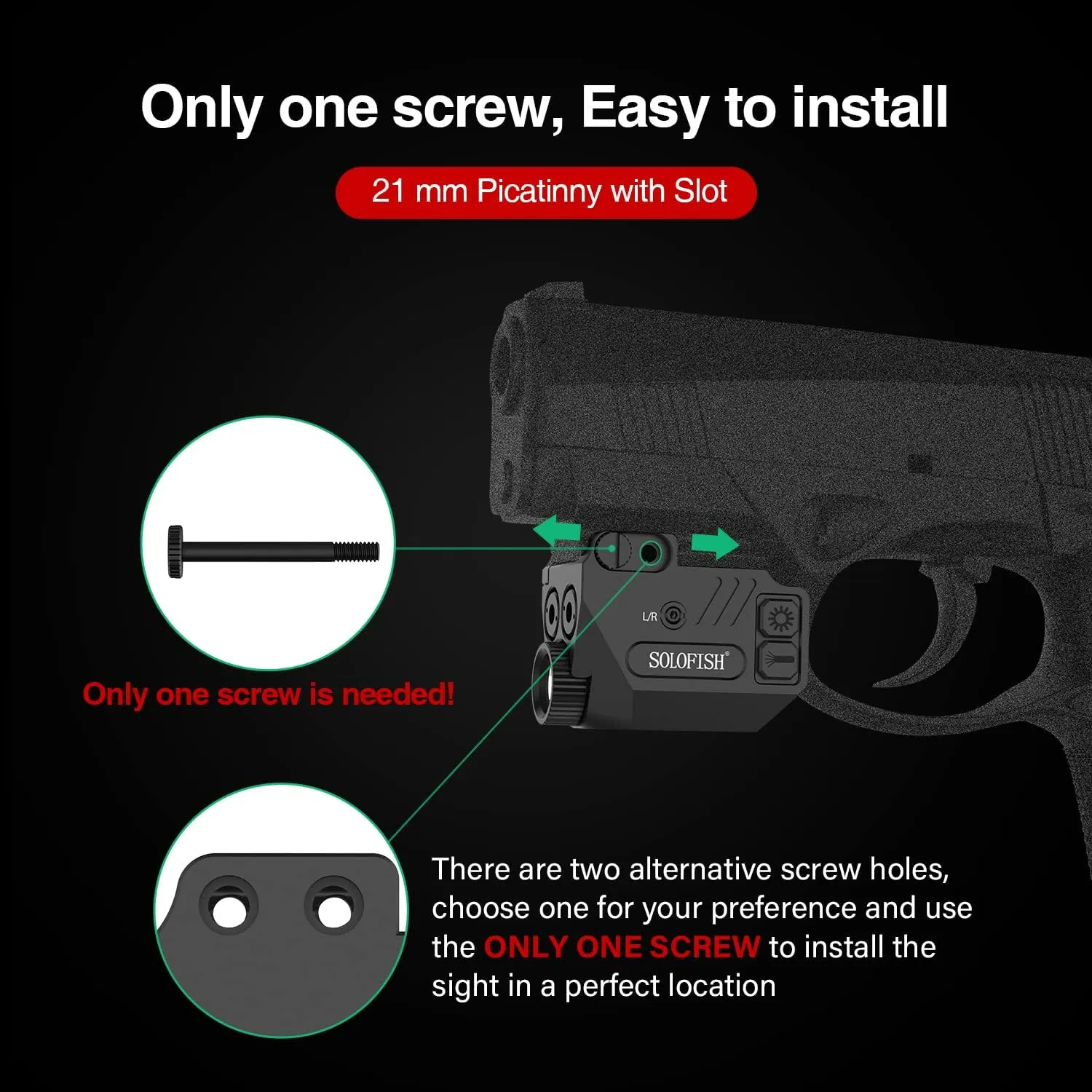Solofish Aluminum 500lm Pistol Laser Light Combo Red Green Laser Beams for Guns with Tactical Strobe Handgun Lights Laser Sight Compatible with Glock