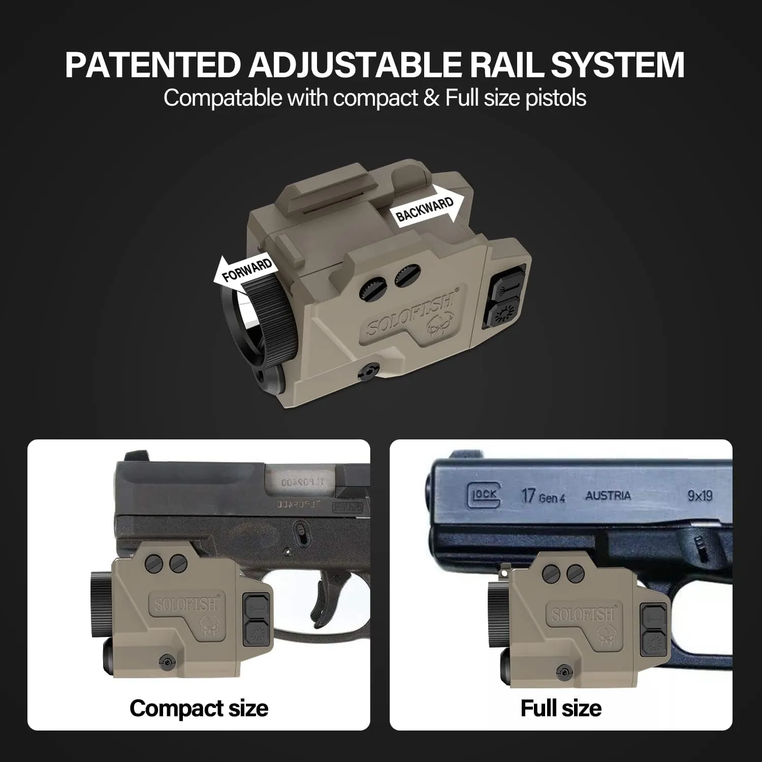 SOLOFISH Low Profile Beams for Guns, Magnetic Rechargeable Green Blue Red Beam for Pistol Handgun, Shockproof Compatible with Glock 17 19