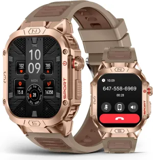 SOUYIE Military Grade Smart Watches for Men LED flashlight, Blood Pressure/Heart Rate/SpO2/Sleep, 500mAh Large capacity battery, Waterproof Rugged Fitness Tracker Compatible with Android and iOS Phone