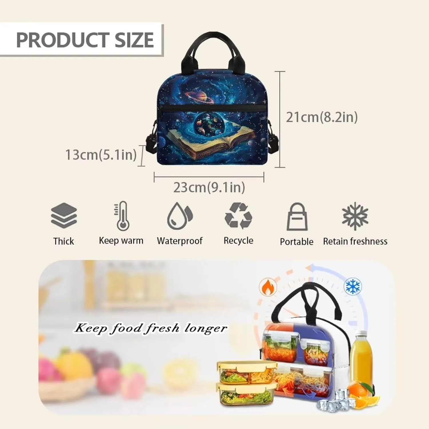 Space Planet Lunch Bag for Girls with Strap Adult Lunch Bags for Women Teeb Bento Lunch Box 6th Grade/7th Grade Insulated Large Cooler Tote Bags Thermal Food Handbags