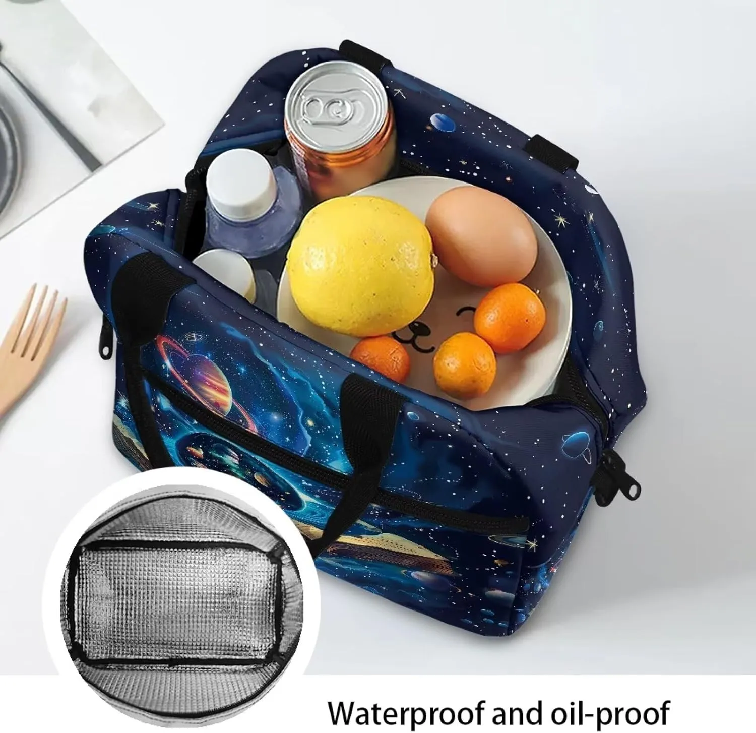 Space Planet Lunch Bag for Girls with Strap Adult Lunch Bags for Women Teeb Bento Lunch Box 6th Grade/7th Grade Insulated Large Cooler Tote Bags Thermal Food Handbags