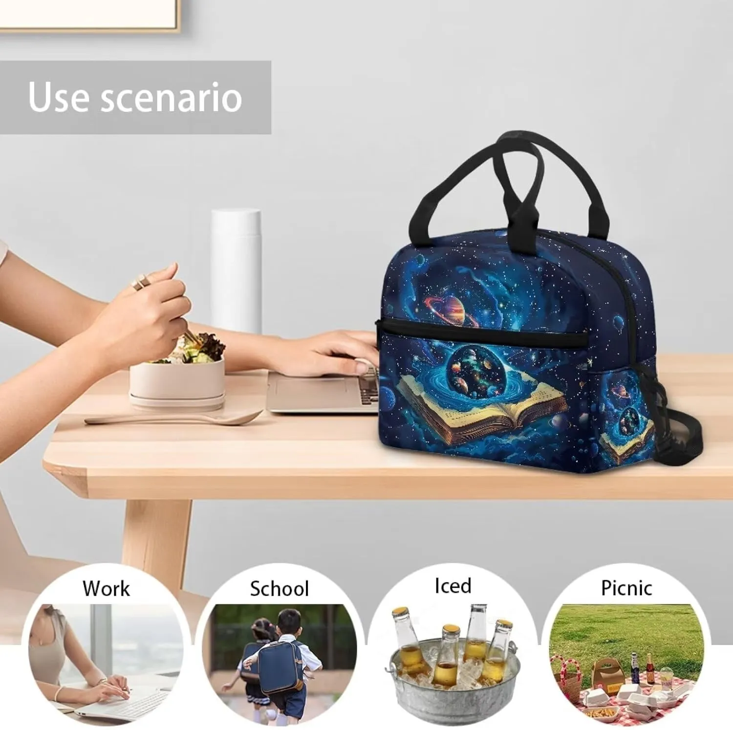 Space Planet Lunch Bag for Girls with Strap Adult Lunch Bags for Women Teeb Bento Lunch Box 6th Grade/7th Grade Insulated Large Cooler Tote Bags Thermal Food Handbags