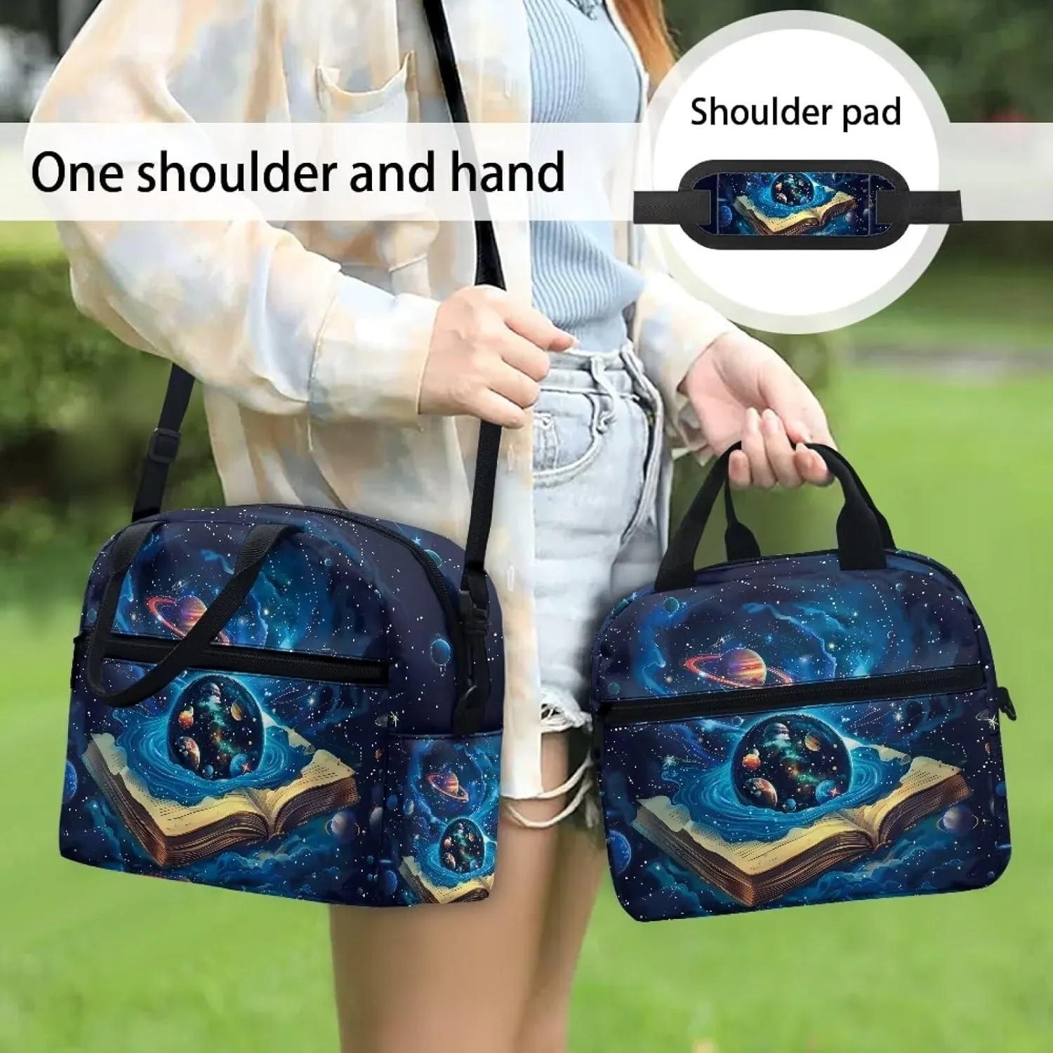 Space Planet Lunch Bag for Girls with Strap Adult Lunch Bags for Women Teeb Bento Lunch Box 6th Grade/7th Grade Insulated Large Cooler Tote Bags Thermal Food Handbags