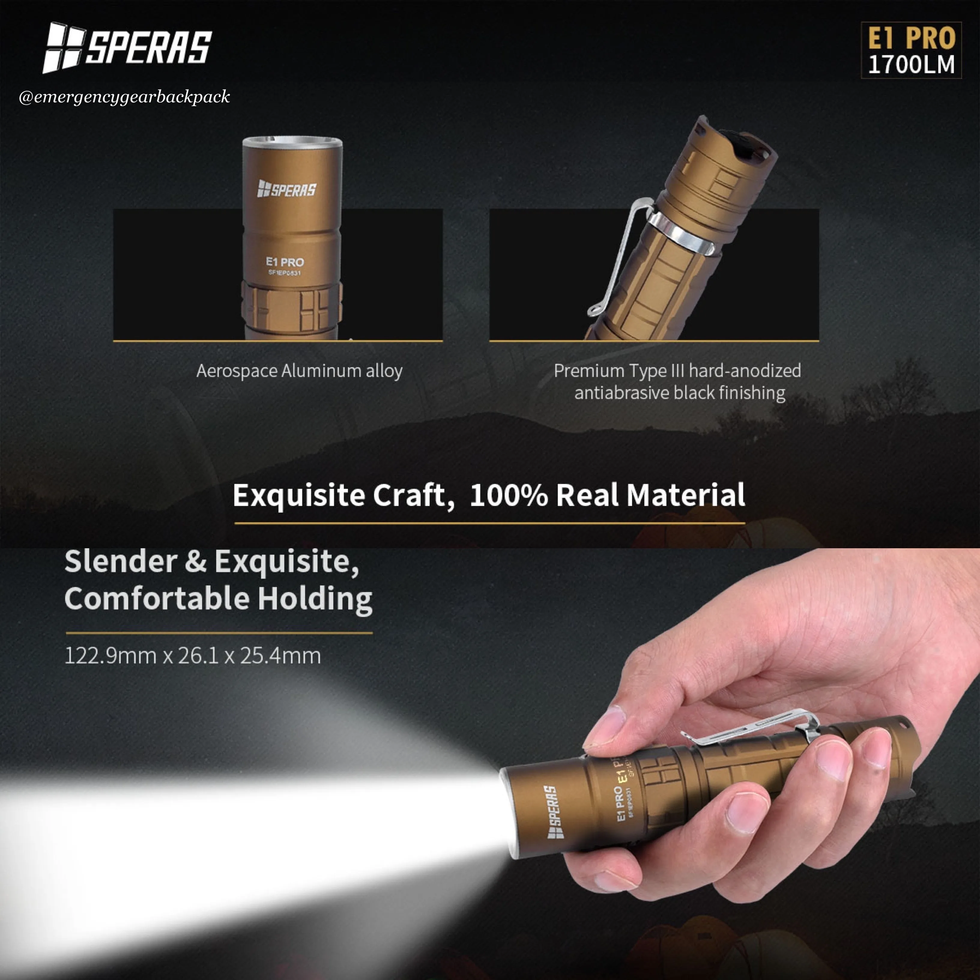 SPERAS E1 PRO 1700LMS 284M EDC Tactical Flashlight