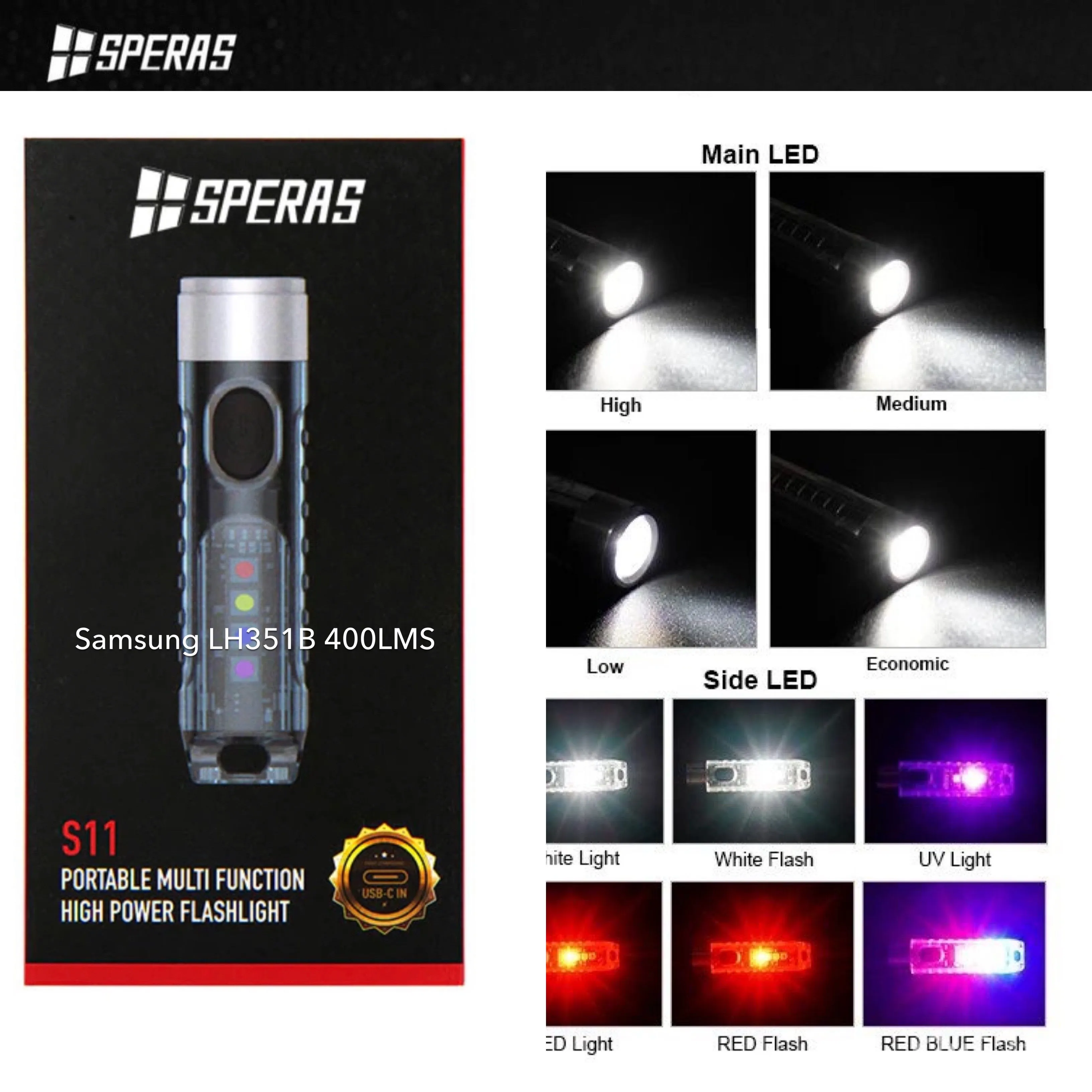SPERAS S11 400LMS EDC Keychain Flashlight
