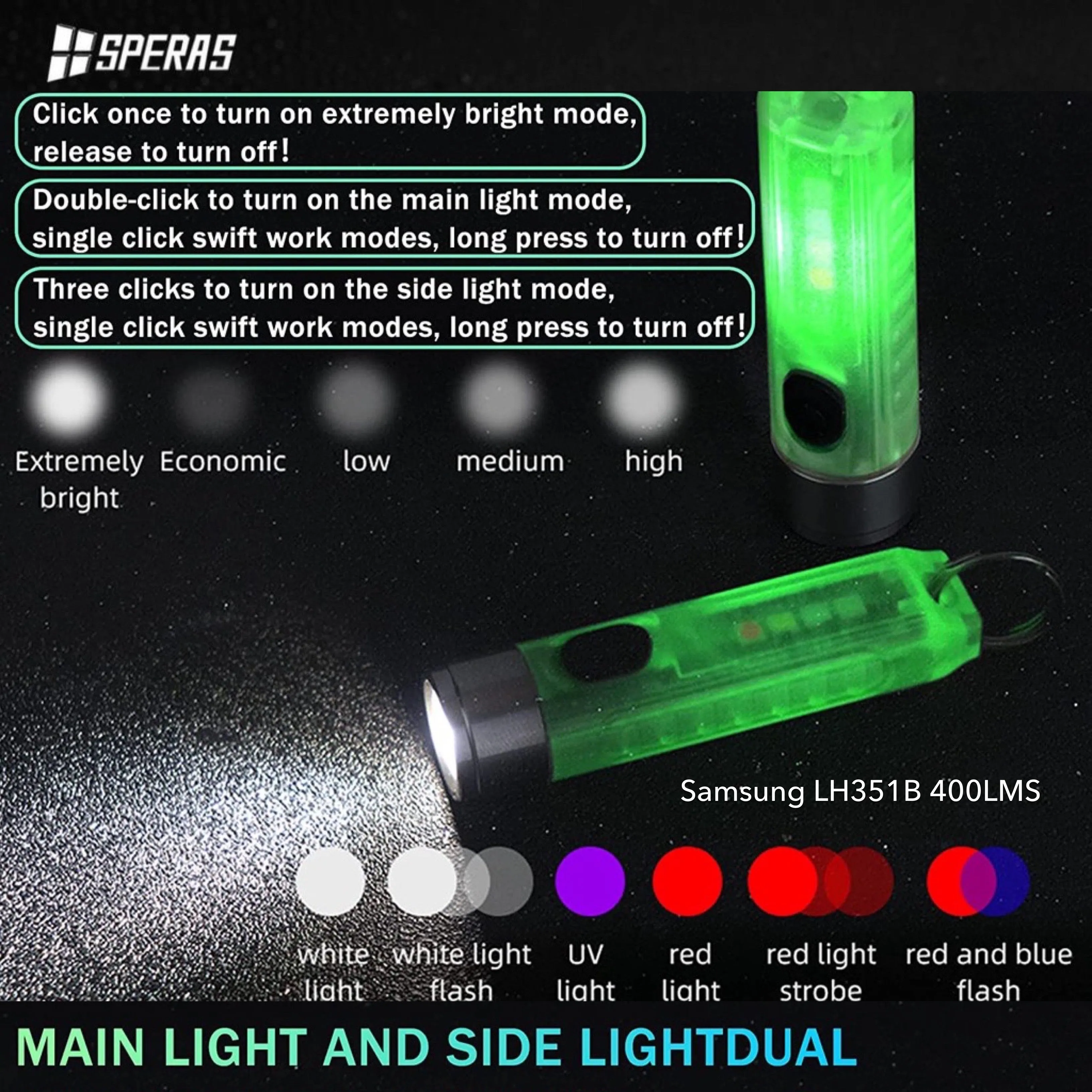 SPERAS S11 400LMS EDC Keychain Flashlight