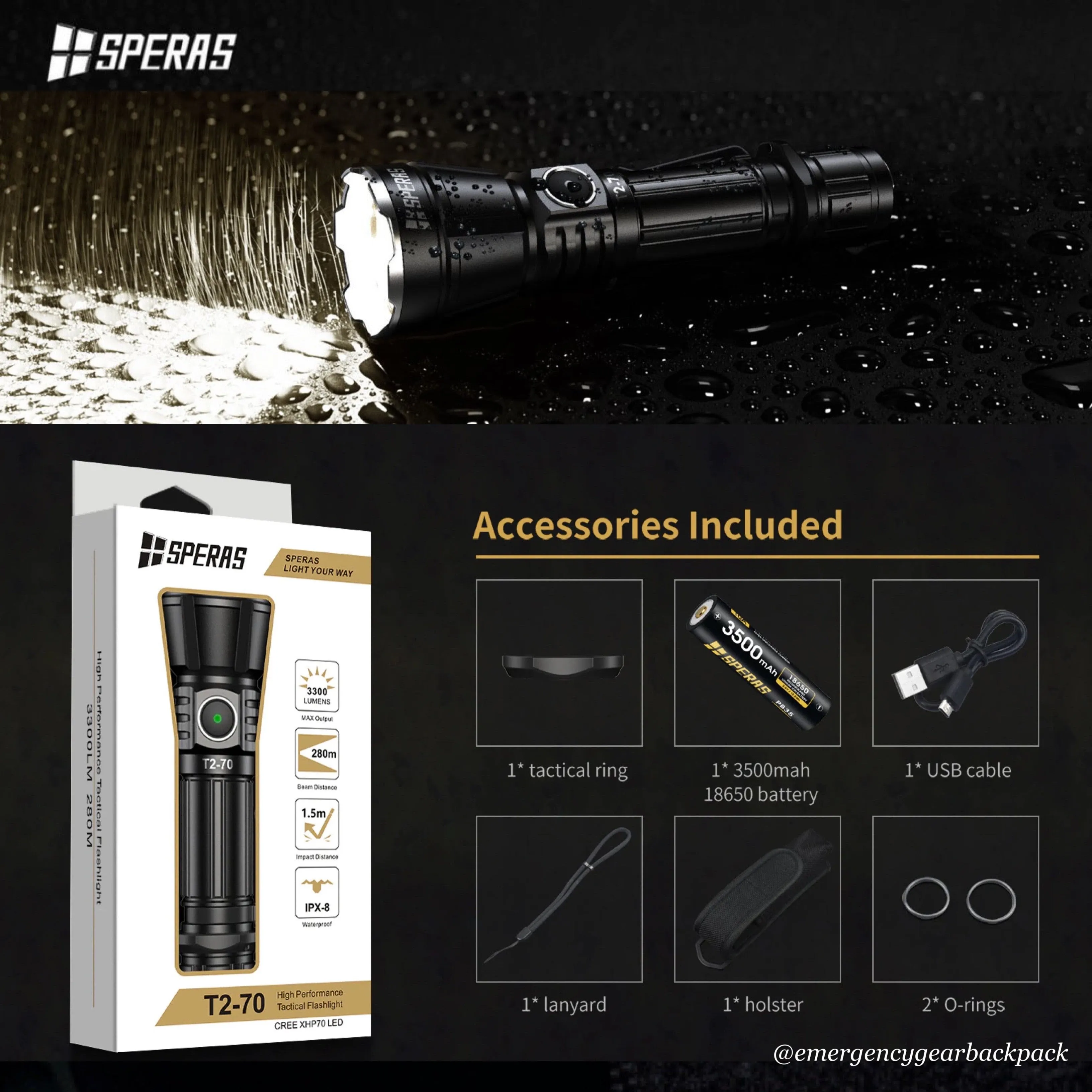 SPERAS T2-70 3300LMS 280M Tactical Flashlight
