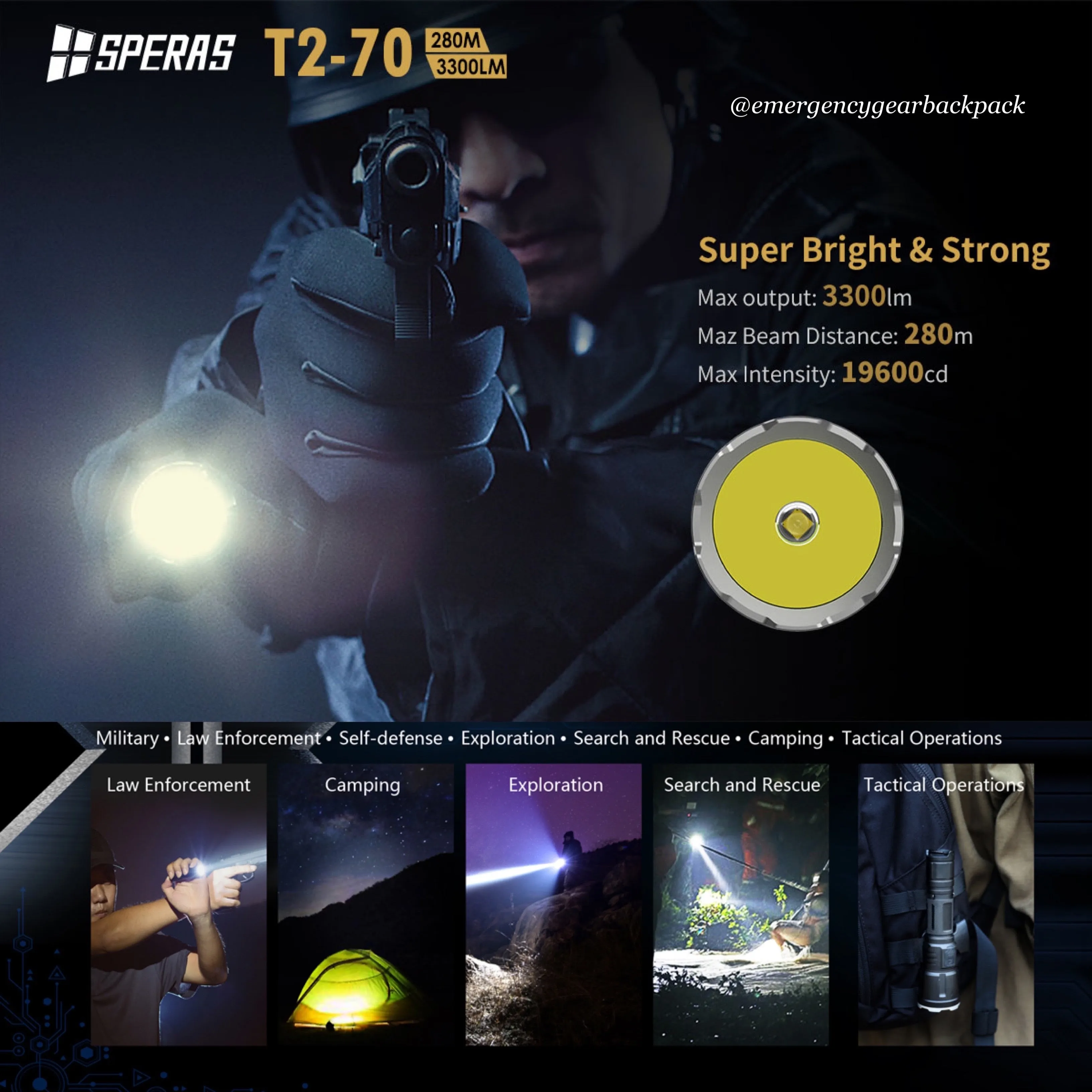 SPERAS T2-70 3300LMS 280M Tactical Flashlight