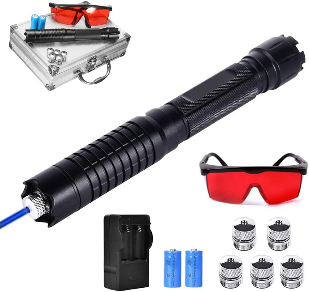 SRDHIN High Power Blue Tactical Flashlight, LED Light, Battery Powered, Adjustable, Suitable for Outdoor Activities