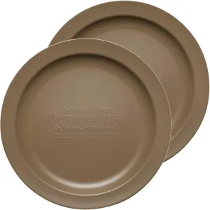 Stainless Steel Camping Plates 2pcs Set, Insulated Dinnerware Portable Cookware, for Outdoor Camping Hiking BBQ Picnic Home, Khaki
