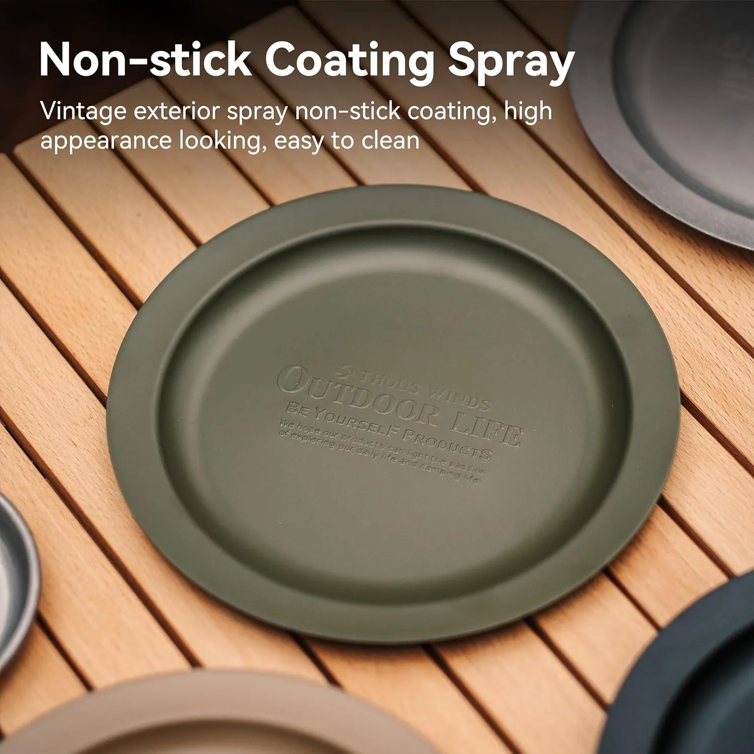 Stainless Steel Camping Plates 2pcs Set, Insulated Dinnerware Portable Cookware, for Outdoor Camping Hiking BBQ Picnic Home, Khaki