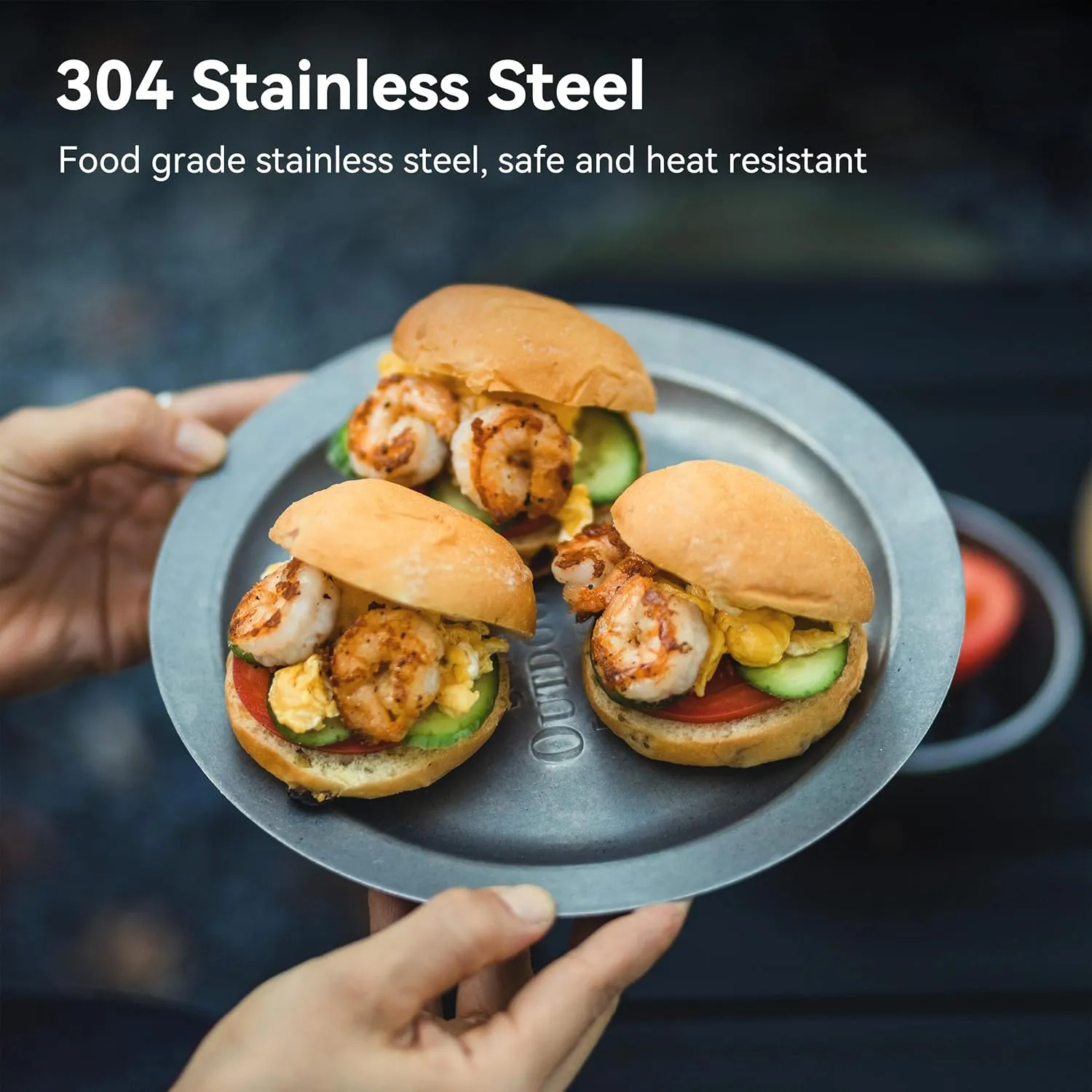 Stainless Steel Camping Plates 2pcs Set, Insulated Dinnerware Portable Cookware, for Outdoor Camping Hiking BBQ Picnic Home, Khaki