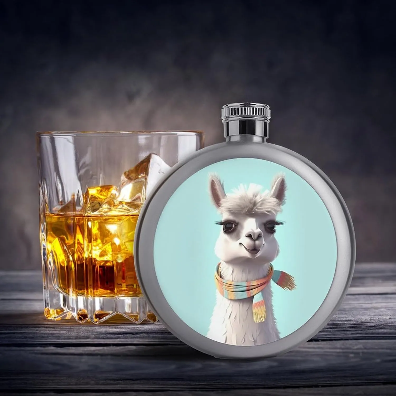 Stainless Steel Wine Bottle Liquor Container Funny Cartoon Llama Print Leak Proof Hip Flask Durable for Camping Hiking Travel Festivals